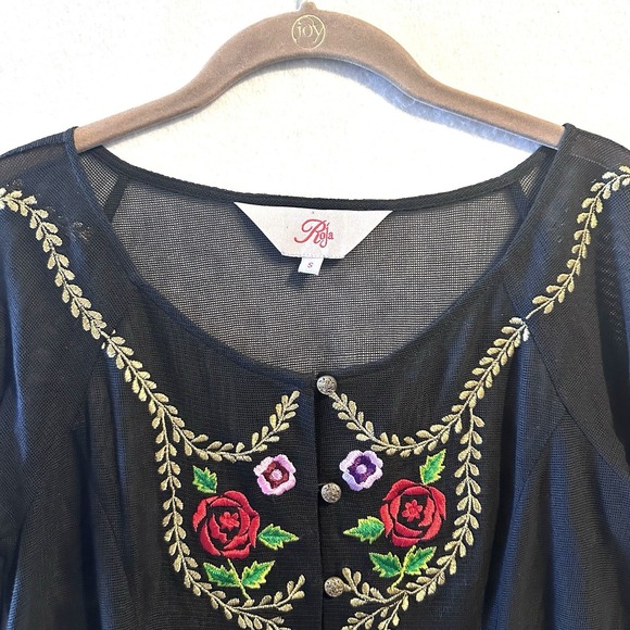 ROJA Tunic‎ S Small Eyelash Lace Southwestern Embroidered Sheer Top Romantic - Picture 2 of 16